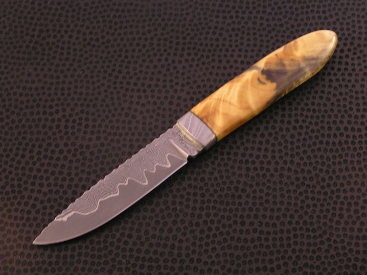 1 – Fixed blade in acciaio damasco San-Mai dorso lavorato a lima